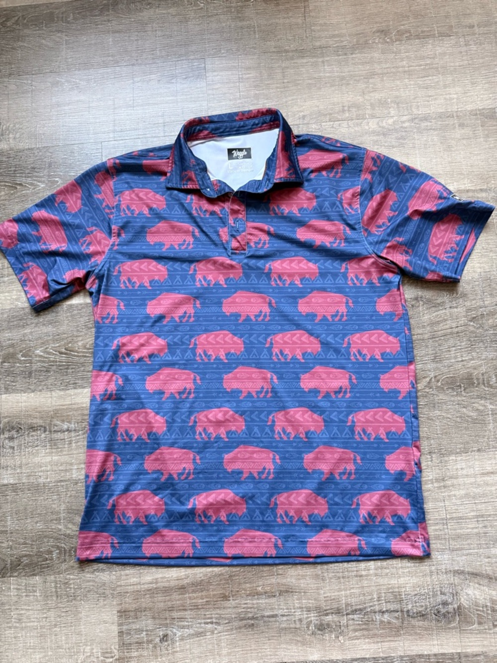 Waggle Golf | Men’s L Navy & Red Buffalo Print Polo Shirt